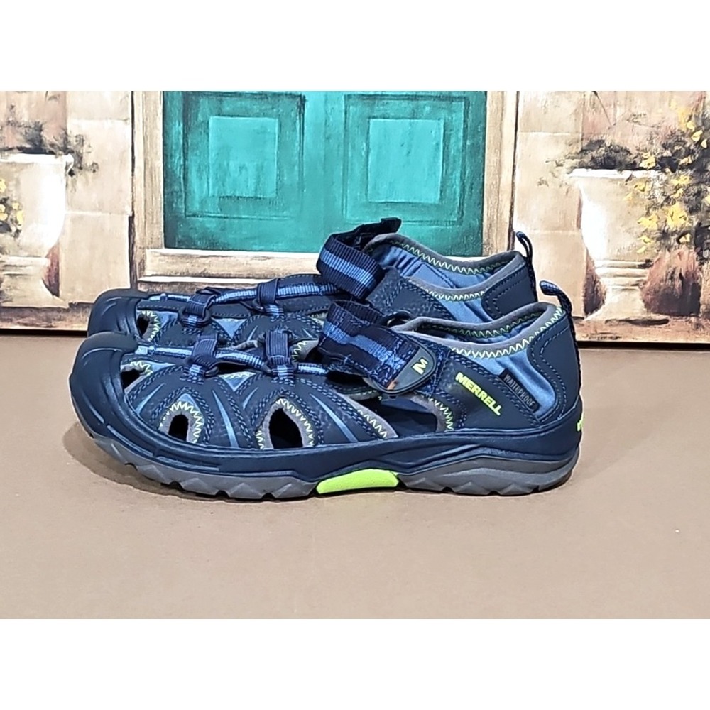 Merrell Kids Boys‎ Hydro Hiker Waterproof Sandals Navy Green Leather Textile 4M